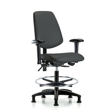 Blue Ridge Ergonomics Medium Bench Chair Adjustable Arms, 22" to 29" Height, Vinyl, Charcoal BR-VMBCH-MB-RG-T0-A1-CF-RG-8605