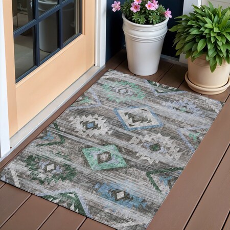 Homeroots 3' X 5' Brown Beige And Blue Southwestern Washable Indoor Outdoor Area Rug 588672