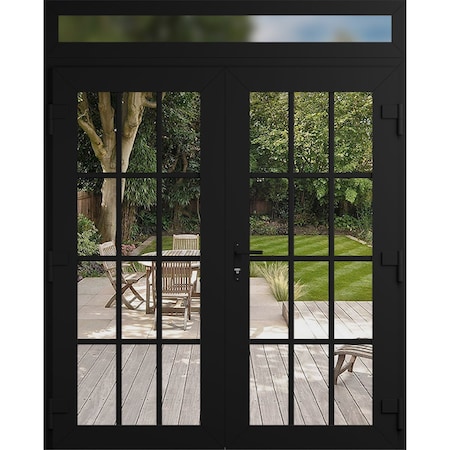 Vdomdoors Front Exterior Prehung Metal-Plastic Double Doors Clear Glass / MANUX 8355 Matte Black / Office Com MANUX8355DEXD-BLK-W72xH80+16-LH-I