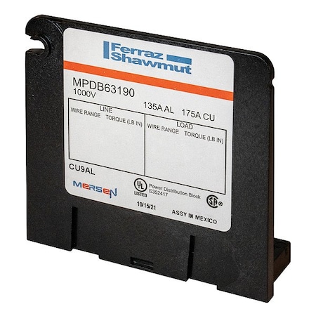 Mersen Power Distribution Block, 175 A, 1,000 V MPDB63190