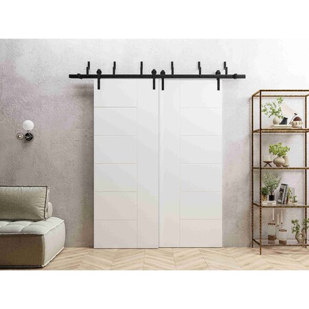 Vdomdoors Sliding Closet Barn Bypass Doors 60 x 96 inches / Mela 0716 Painted White / Modern 6.6FT Rails Hard MELA0716BBB-BEM-6096