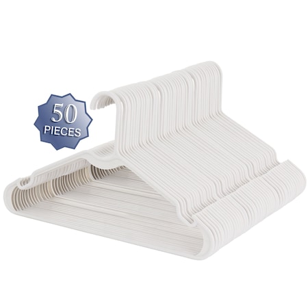 Elama Home 50 Piece Plastic Hanger Set with Notched Shoulders in White ELH-009-WHITE