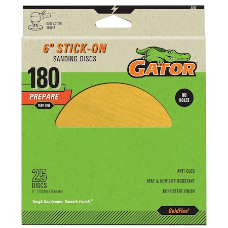Gator Finishing GoldFlex 6 in. Stick-On Sanding Discs, 180 Grit, 25PK 3242
