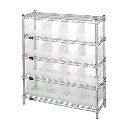 Quantum Storage Systems WIRE SHELVING UNIT WITH BINS CLEAR WR5-39-1236-207CL