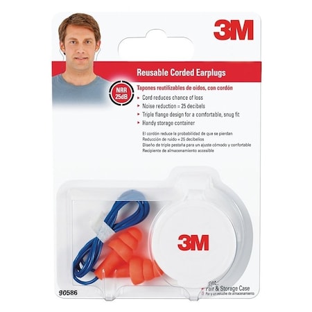 3M TriFlange Ear Plugs, 26 dB NRR, MultiFlange 90586-00000