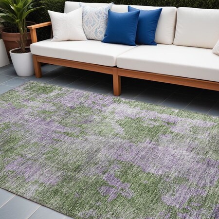 Homeroots 10' X 14' Green and Purple Abstract Washable Non Skid Indoor Outdoor Area Rug 564277