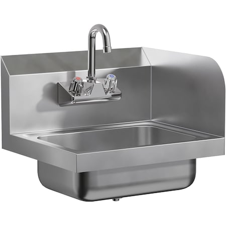 Amgood Stainless Steel Wall Mounted Hand Sink 17 in. x 15 in. with Right Side Splash and Gooseneck Faucet SINK HS-17SS-R-Z
