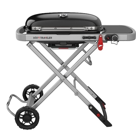 Weber Traveler Portable Gas Grill, 13,000 Btuhr, Liquid Propane, 1Burner, Side Shelf Included Yes 9010001