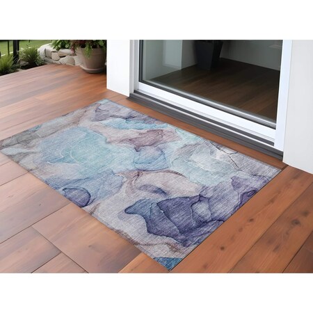 Homeroots 2' X 3' Blue Abstract Washable Non Skid Indoor Outdoor Area Rug 559658