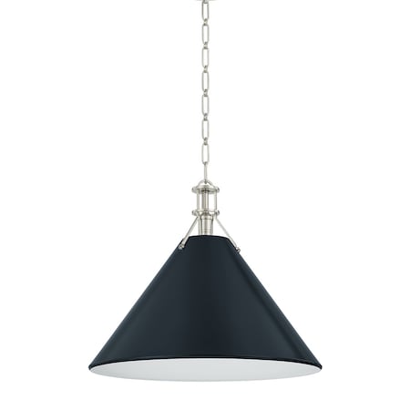 Hudson Valley Lighting Painted No. 2 Pendant in Polished Nickel/Darkest Blue by Mark D. Sikes MDS352L-PN/DBL