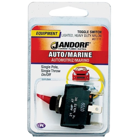 Jandorf Switch, 21 A, 14 VDC, SPST, Tab Terminal, Nylon Housing Material, Red 61111