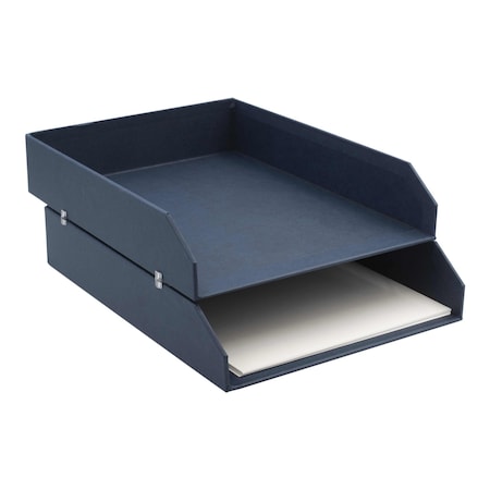 Bigso Hakan Fiberboard Two Tier Stackable Letter/Document Tray, 2.5 x 9 x 12.2 in, Blue, 4PK 789256901N