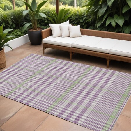 Homeroots 9' X 12' Purple Green And Ivory Plaid Washable Indoor Outdoor Area Rug 601510