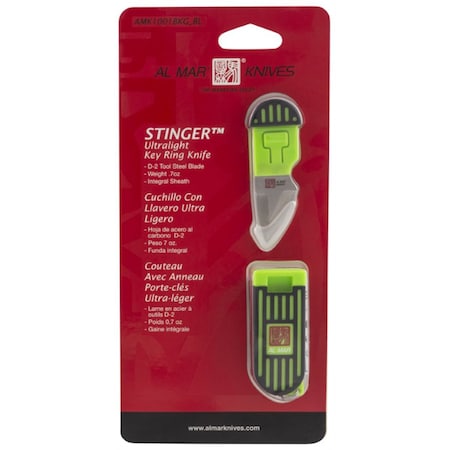 Sunex Al Mar Stringer D2 Wedge Blade Keychain Knife In Blister Card - Green/Black AMK1001BKG_BL
