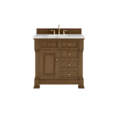 James Martin Vanities Brookfield 36 in. Single Vanity, Honey Oak w/ 3 cm Carrara White Marble Top 547-V36-HNO-3CAR