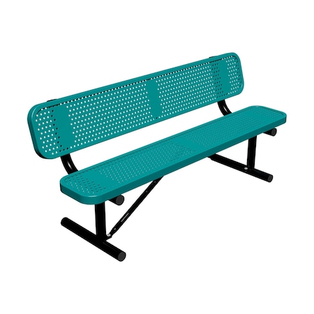 Leisure Craft 6' Standard Bench With Back, Perforated Metal, Portable, Teal B6WBP-PERF-TEAL