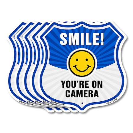 Signmission Smile You're On Camera Shield Sign Smile, 12 inch X 12 inch, Aluminum Metal Sign, 5PK SHI-A-5Pack-12-463
