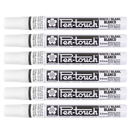 Sakura Pen-Touch Paint Markers, 2.0mm Medium, White, 6PK 42500