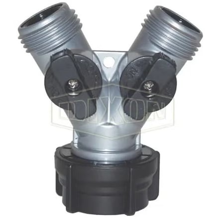 Dixon Twin Shut-Off Valve, Fitting/Connector: Wye, Garden Hose Thread End Style, Zinc, Domestic GHYV