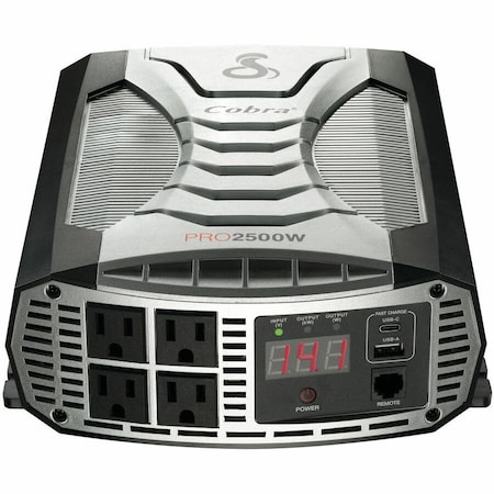 Cobra Power Inverter, Modified Sine Wave, 5,000 W Peak, 2,500 W Continuous, 6 Outlets CPI2500W