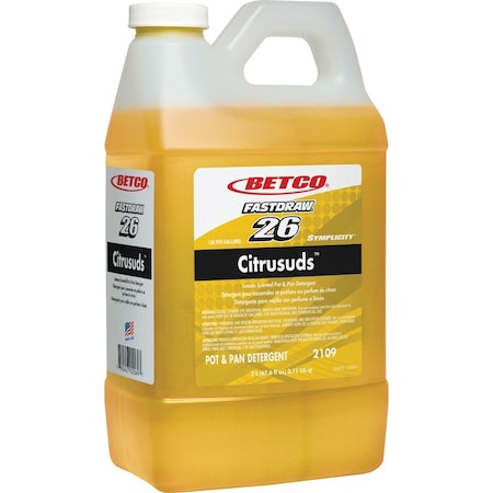 Betco Symplicity Citrusuds FastDraw Manual Dishwashing Detergent, Lemon Scent, 67.6 oz Bottle, 4PK 21094700