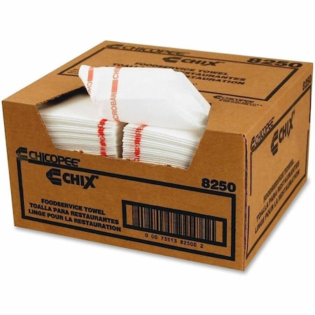 Chicopee 13x21 Foodservice Medium Duty White With Red Stripe Towel, PK150 8250