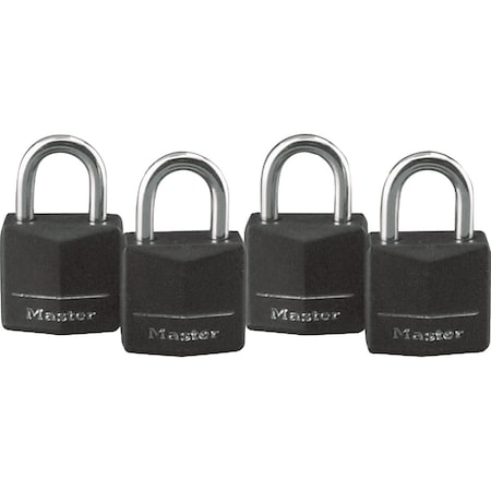 Master Lock 3/4'' W. Black Covered Keyed Alike Padlock, 4PK 121Q