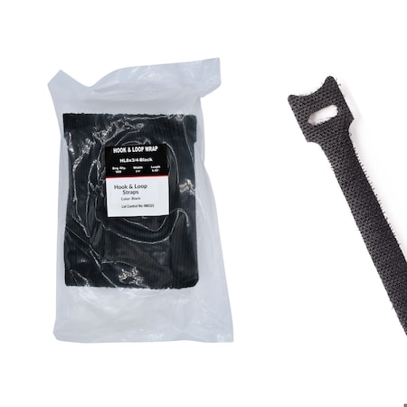Cable Ties Unlimited Self-Gripping Cable Tie, 8 in L, 0.75 in W, Hook and Loop Closure, Black, 100PK HL8x3/4-Black