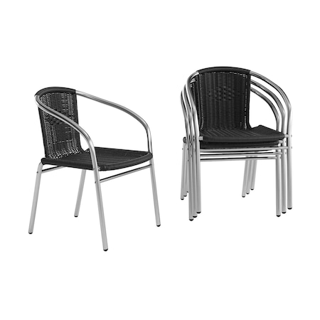 Flash Furniture Commercial Aluminum and Black Rattan Stack Chair, PK4 4-TLH-020-BK-GG