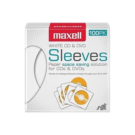 Maxell CD-402 Sleeves, White, CD/DVD Paper, 100PK 190133