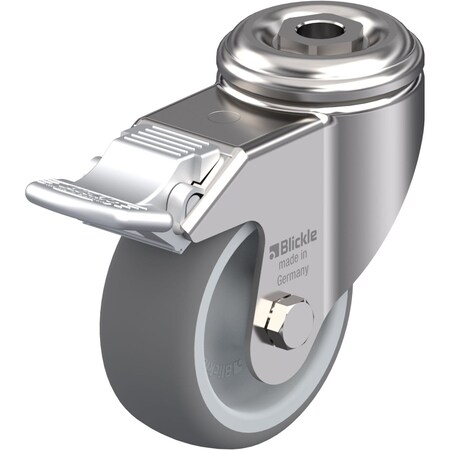 Blickle Kingpin Swivel Caster, TPR, 3-1/8", Brake LKRXA-TPA 80G-FI