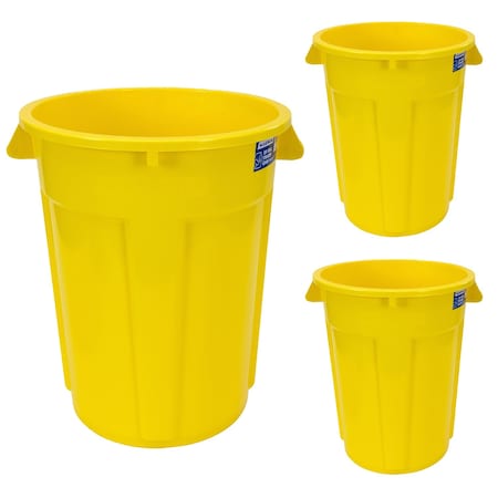 Magnum Tool 55 Gallon Trash Can, High-Vis Yellow, Construction Grade, Heavy Duty Plastic (3 Pack) CMTC-C000-55Y03