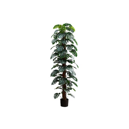 Monarch Specialties Artificial Plant, 83'' Tall, Monstera Tree, Floor, Indoor, Decorative, Green Leaves, Black Pot I 9521