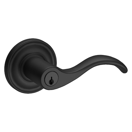Baldwin Entry Curve Lever and Traditional Round Rose with 6AL Latch and Dual Strike Satin Black Finish ENCURTRR190