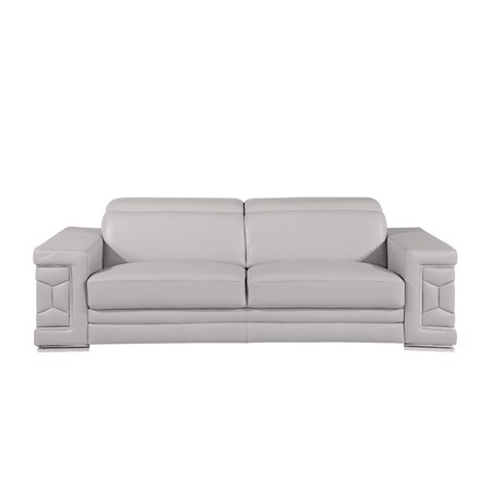 Homeroots 88" Light Gray Top Grain Leather Solid Wood Sofa 720445