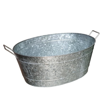 Benjara 9 x 15 x 21 in. Embossed Design Oval Shape Galvanized Steel Tub with Side Handles, Silver - Small BM195212