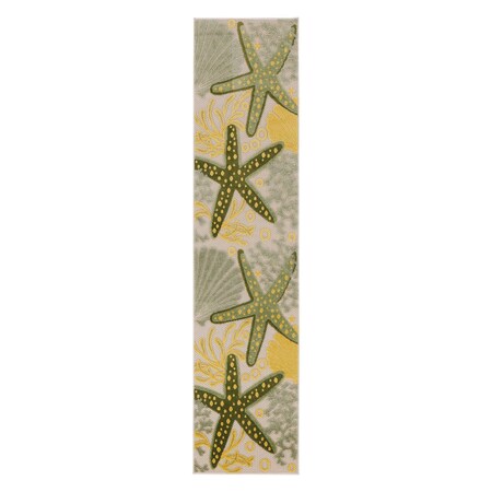Homeroots 6' Green And Yellow Starfish Indoor Outdoor Runner Rug 548027