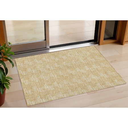 Homeroots 3' X 5' Gold And Beige Geometric Washable Indoor Outdoor Area Rug 594995