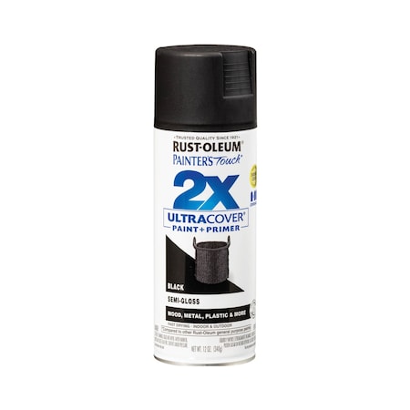Rust-Oleum General Purpose Spray Paint, Black, Semi-Gloss, Solvent, 12 Oz 334097