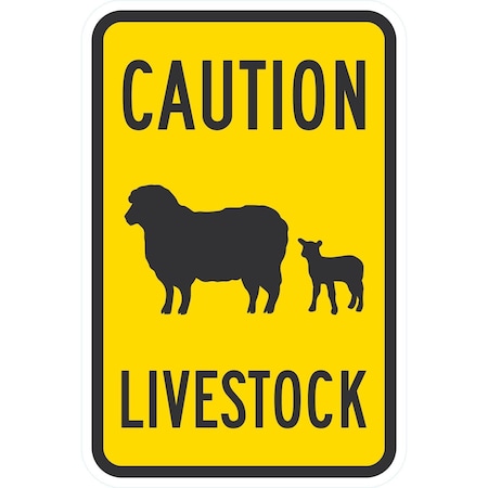 Lyle Caution Livestock with Sheep and Dog Symbol, 12x18, Engineer Grade, Yellow G-3530-EG_12x18