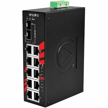 Antaira 10-Port Industrial PoE+ Gigabit Unmanaged Ethernet Switch LNP-1002C-SFP-24