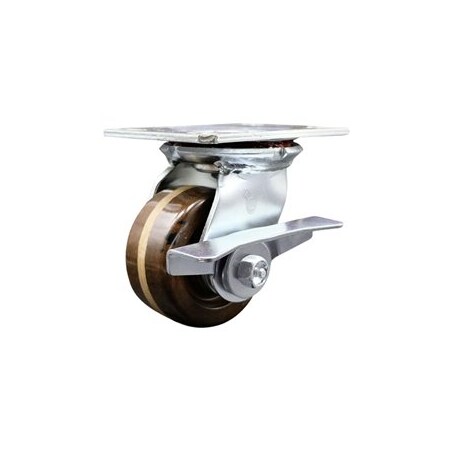 Service Caster 4 Inch Heavy Duty High Temp Phenolic Caster with Roller Bearing and Brake SCC SCC-35S420-PHRHT-SLB