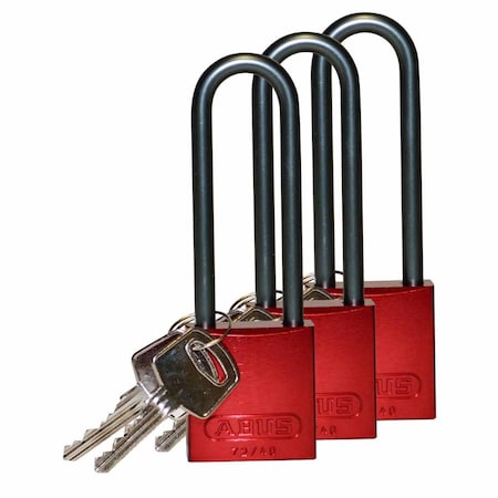 Brady Standard Key Retaining Lockout Aluminum Padlock 3 in Aluminum Shackle KA Red 3PK 123302