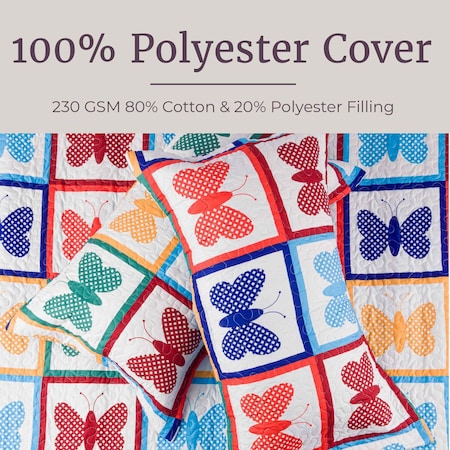 Lavish Home 3-Piece King Quilt Set Bedspread & 2 Pillow Shams with Colorful Butterfly Pattern Lightweight Set 66-003-PRT-BK