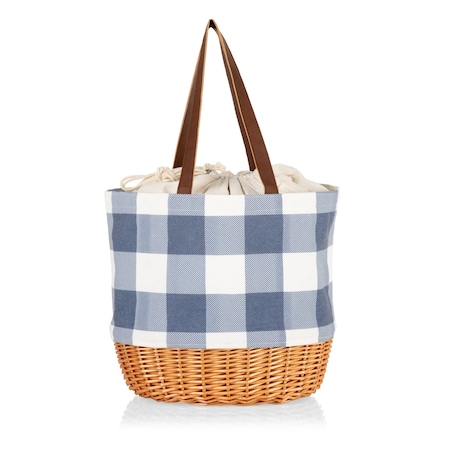 Picnic Time Family Of Brands Coronado Canvas and Willow Basket Tote, Blue & White with Beige Accents 203-00-301-000-0