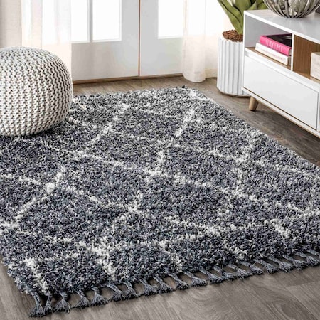 Jonathan Y Mercer Shag Plush Tassel Moroccan Geometric Trellis Blue/Cream 8 ft. x 10 ft. Area Rug MCR101A-8