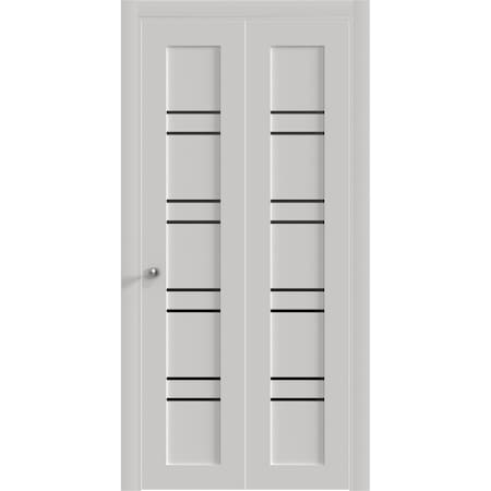 Sartodoors Sliding Closet Bi-fold Doors 48 x 96 inches, BASIC 4901 White with Black Glass, Tracks Trims Hardw BASIC4901BF-WS-4896