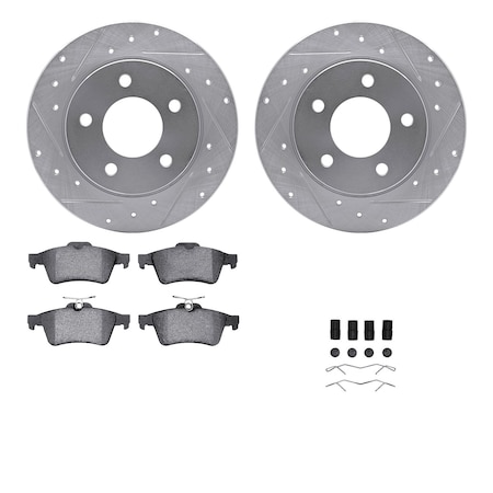 Dynamic Friction Co DFC Rotors-Drilled & Slotted-Silver w/ EURO 5000 Ceramic Brake Pads Incl Hdw 7612-80000