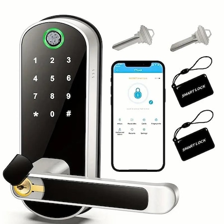Wrightmaster 5 in 1 Corded Aluminum Smart Lock Deadbolt, Keyless Entry Door Lock with Fingerprint Digital, APP C ZR-07T-SR