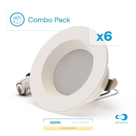 Infibrite 4 In. Retrofit 3000K Warm White LED Recessed Light 9W 750LM, Dimmable, Wet Rated, 6PK IB-005-3-9W-WH-6PK